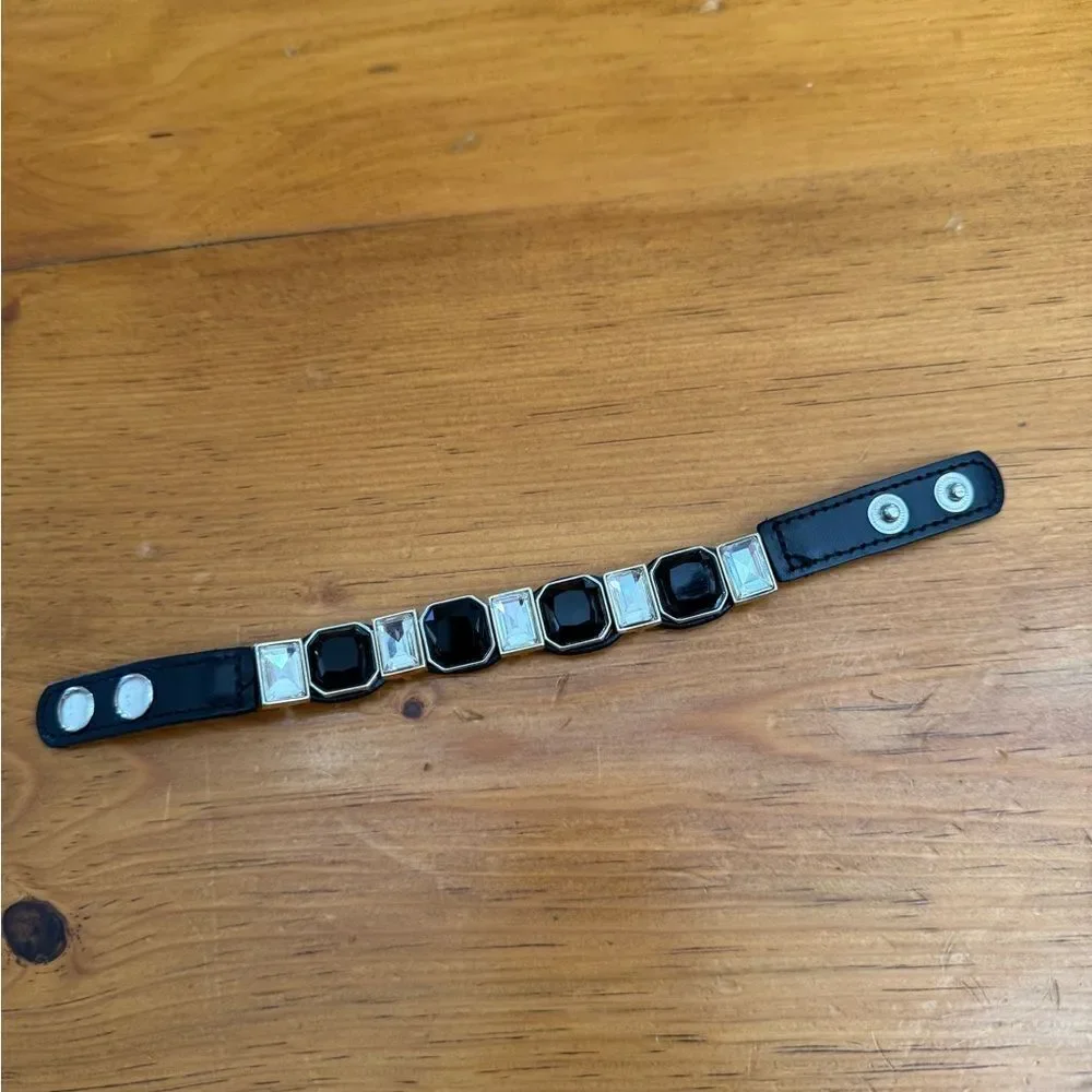 WHBM Black Crystal Square Leather Bracelet